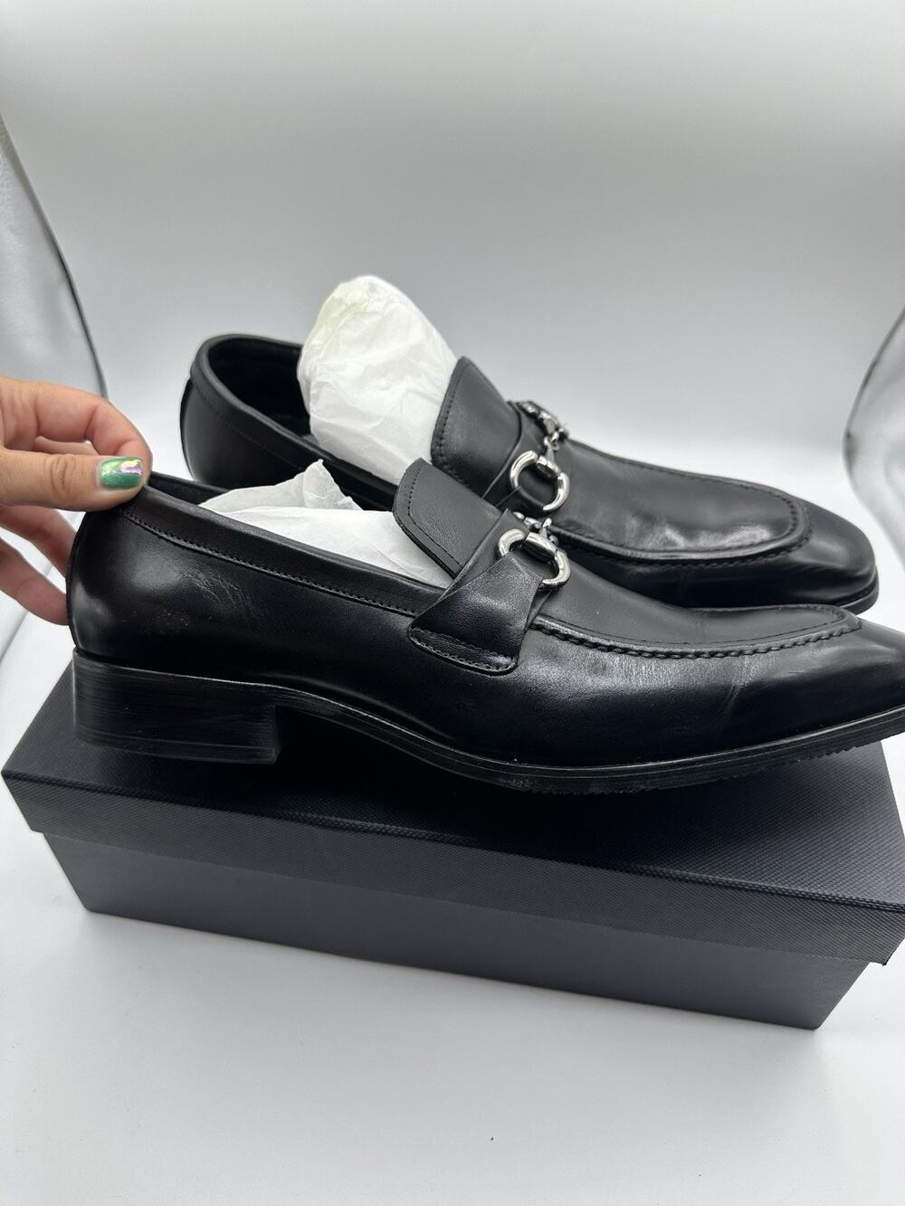 Carrucci KS503-02 Black Leather Loafers Mens US 11D EUR 44 Dress Shoes